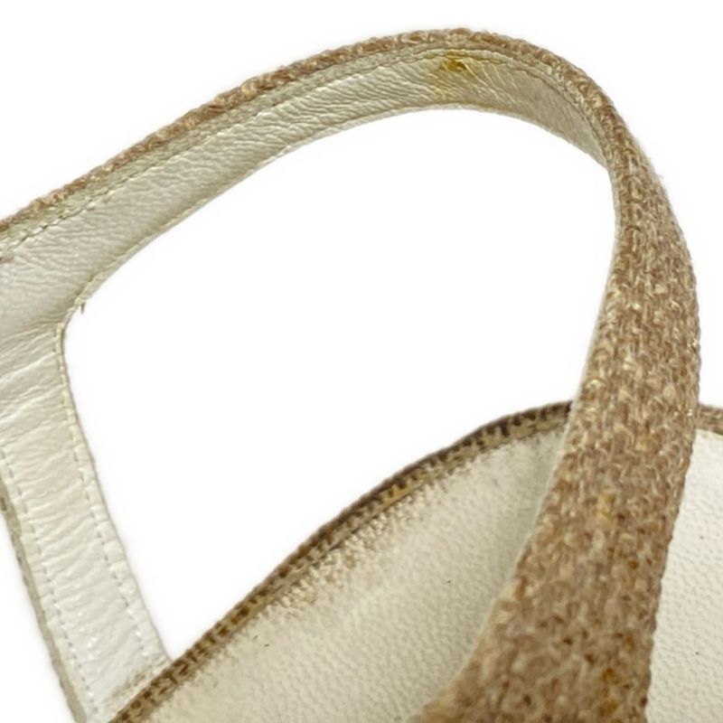 Chanel Sandals 36 Women - Beige X Silver X White Chain/wedge Sole Linen Leather