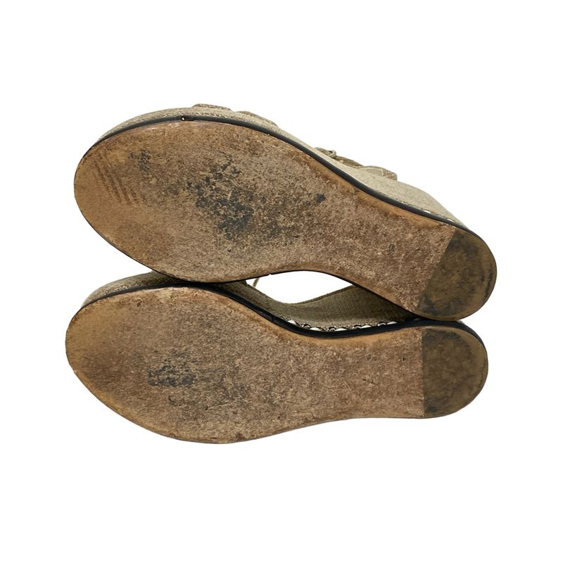 Chanel Sandals 36 Women - Beige X Silver X White Chain/wedge Sole Linen Leather