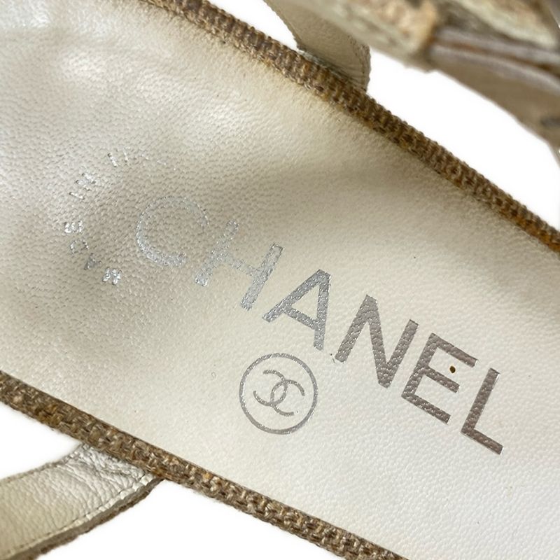 Chanel Sandals 36 Women - Beige X Silver X White Chain/wedge Sole Linen Leather