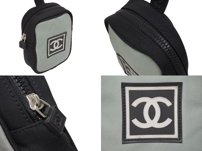 Chanel Pouch Sports Line CC Logo Black Green Nylon Patch — view 4