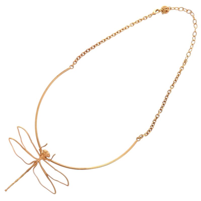 Dior Herbarium Dragonfly Metal Resin Pink Gold Clear Necklace 1506 Dior