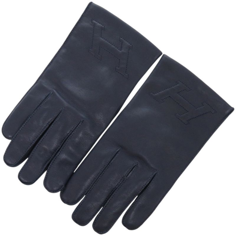Hermes H Mark Lambskin Cashmere Navy Smart Phone Gloves Navy Blue 1444 Hermes