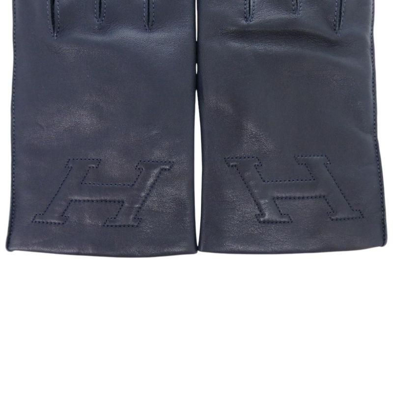 Hermes H Mark Lambskin Cashmere Navy Smart Phone Gloves Navy Blue 1444 Hermes