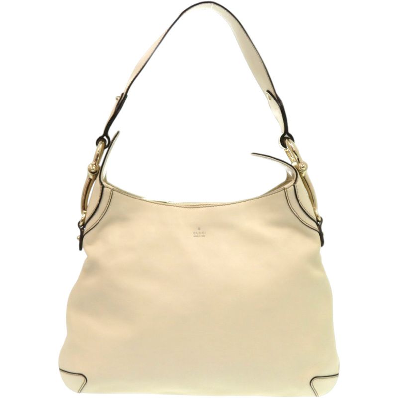 Gucci Cles All Hobo Horsebit 145826 Leather Ivory White Shoulder Bag 0244 Gucci