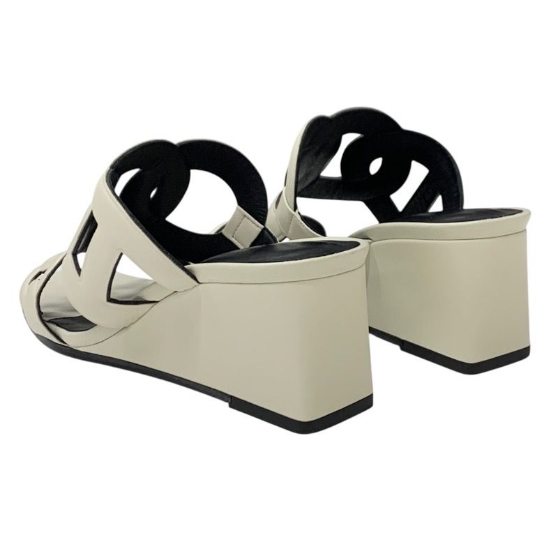 Hermes Figari Sandals Shoes Leather Ivory Wedge Sole Chaine D'ancre