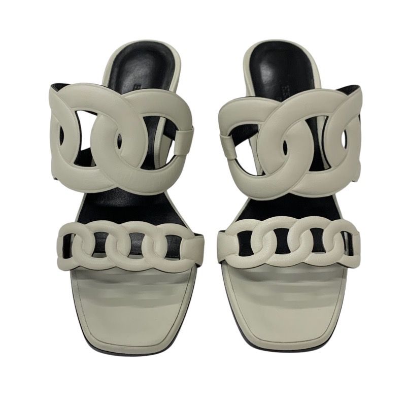 Hermes Figari Sandals Shoes Leather Ivory Wedge Sole Chaine D'ancre