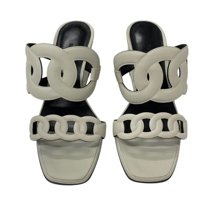 Hermes Figari Sandals Shoes Leather Ivory Wedge Sole Chaine D'ancre