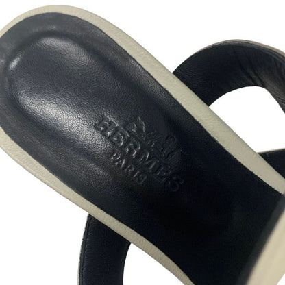 Hermes Figari Sandals Shoes Leather Ivory Wedge Sole Chaine D'ancre