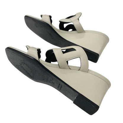 Hermes Figari Sandals Shoes Leather Ivory Wedge Sole Chaine D'ancre