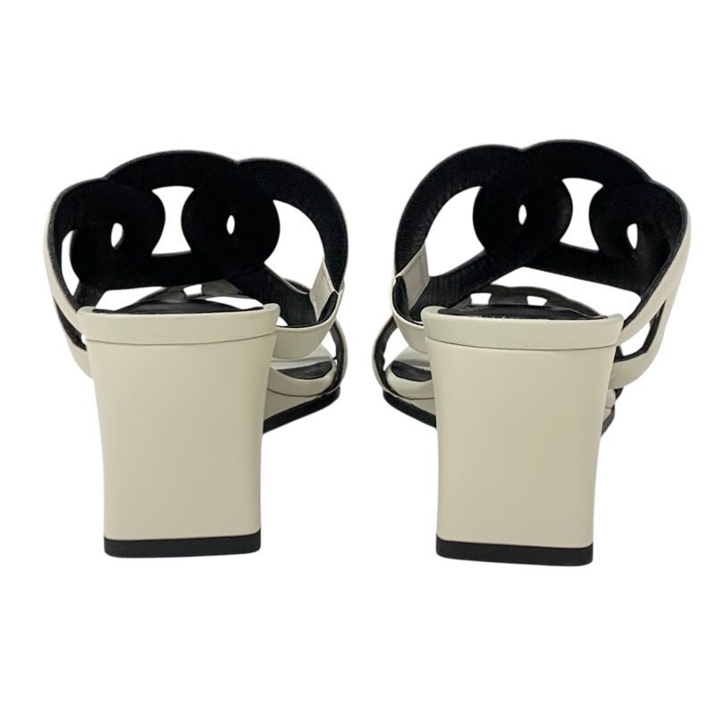 Hermes Figari Sandals Shoes Leather Ivory Wedge Sole Chaine D'ancre