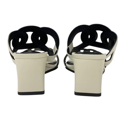 Hermes Figari Sandals Shoes Leather Ivory Wedge Sole Chaine D'ancre