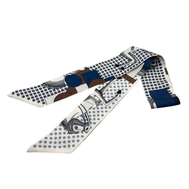 Hermes Twilly En Formes Scarf Silk 84.5cm (33.27in) Navy Brown Women