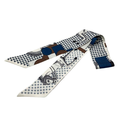 Hermes Twilly En Formes Scarf Silk 84.5cm (33.27in) Navy Brown Women