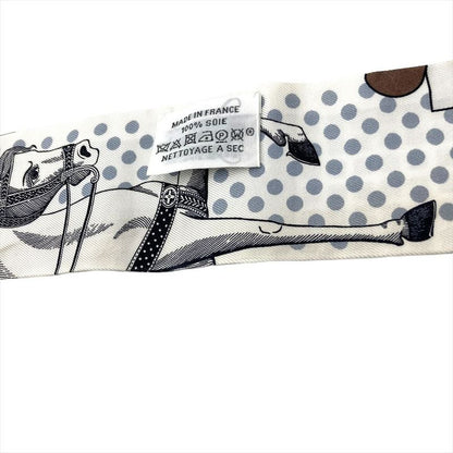 Hermes Twilly En Formes Scarf Silk 84.5cm (33.27in) Navy Brown Women