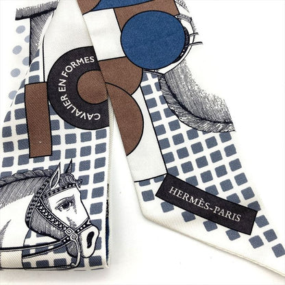 Hermes Twilly En Formes Scarf Silk 84.5cm (33.27in) Navy Brown Women