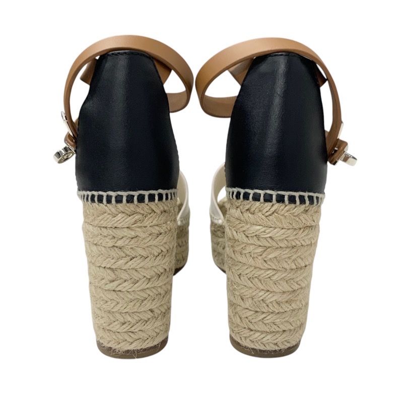 Hermes Tipori Sandals Shoes Leather White Black Kelly Hardware Wedge Sole
