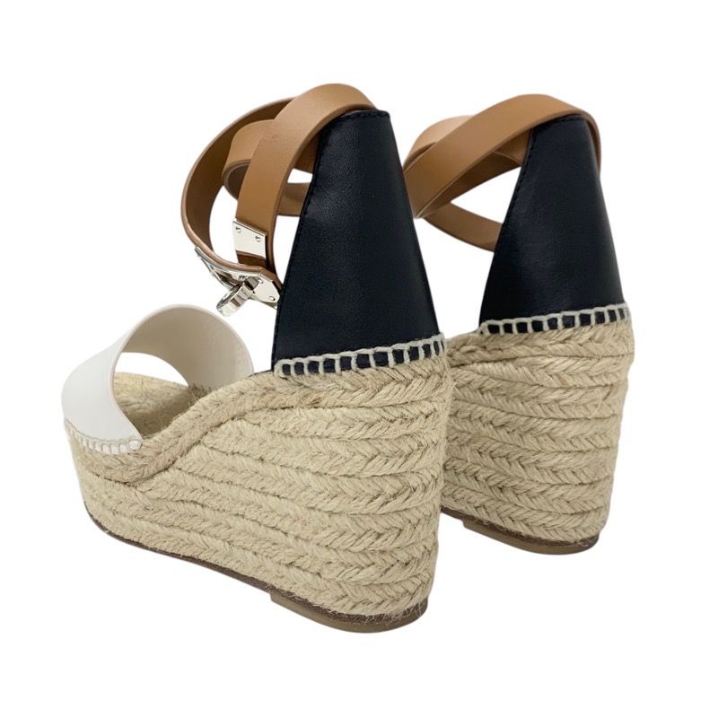 Hermes Tipori Sandals Shoes Leather White Black Kelly Hardware Wedge Sole