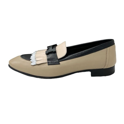 Hermes Royal Loafer Leather Shoes Leather Beige Black White Hhardware Constance