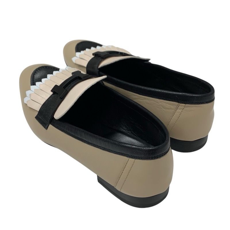 Hermes Royal Loafer Leather Shoes Leather Beige Black White Hhardware Constance