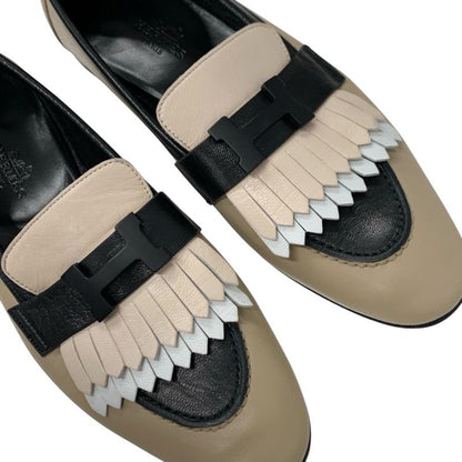 Hermes Royal Loafer Leather Shoes Leather Beige Black White Hhardware Constance