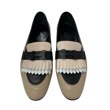 Hermes Royal Loafer Leather Shoes Leather Beige Black White Hhardware Constance