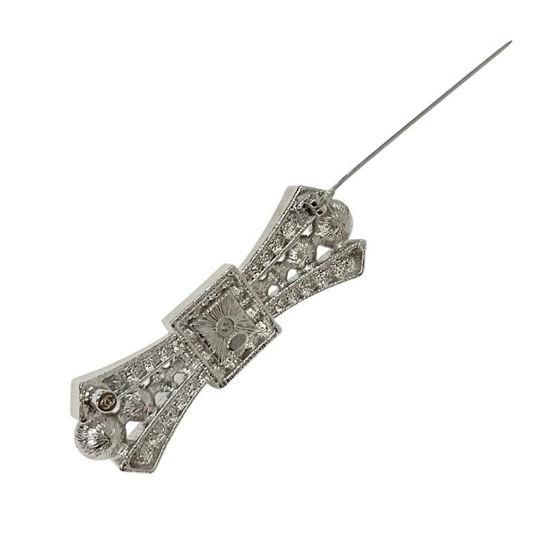 Chanel Brooch Corsage Silver Coco Mark Rhinestone Ribbon