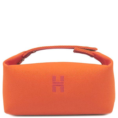 Hermes Pouch Brid a Black PM Toile Chevron Orange Silver Hardware Handbag