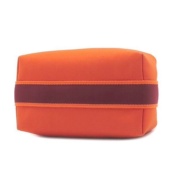 Hermes Pouch Brid a Black PM Toile Chevron Orange Silver Hardware Handbag