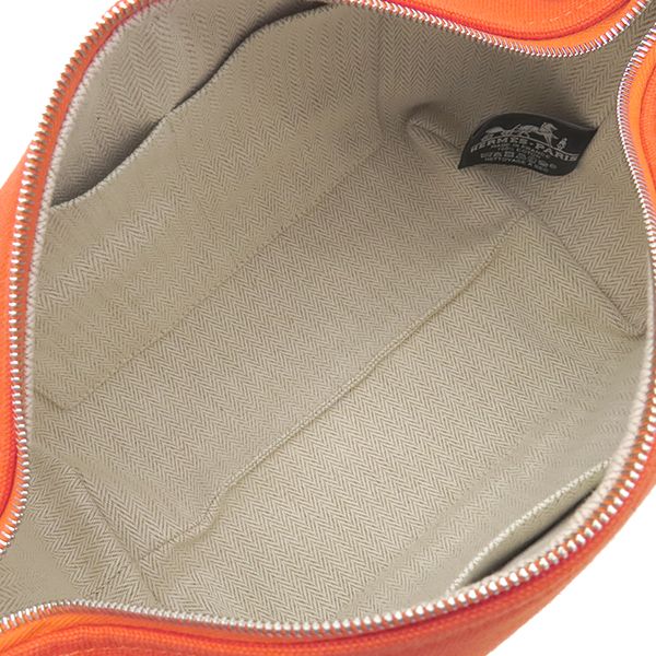 Hermes Pouch Brid a Black PM Toile Chevron Orange Silver Hardware Handbag