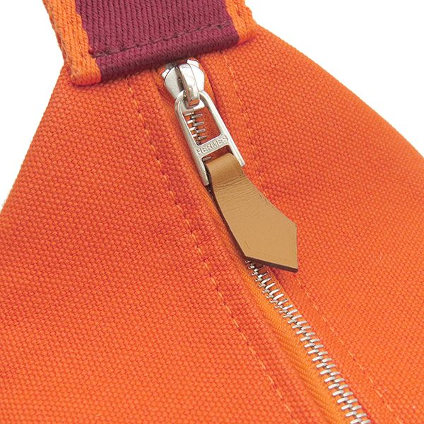 Hermes Pouch Brid a Black PM Toile Chevron Orange Silver Hardware Handbag