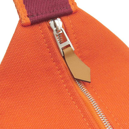 Hermes Pouch Brid a Black PM Toile Chevron Orange Silver Hardware Handbag