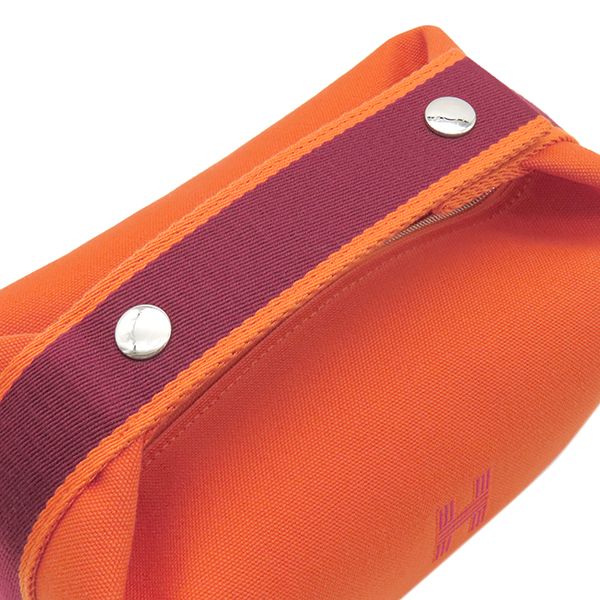 Hermes Pouch Brid a Black PM Toile Chevron Orange Silver Hardware Handbag