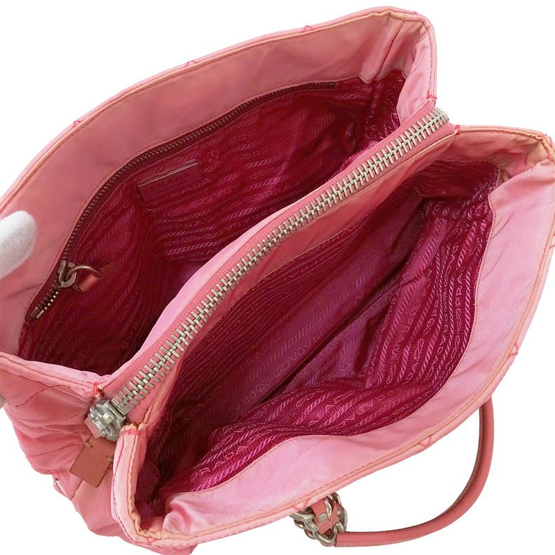 Prada Bag Women's Brand Tote Nylon Pink Handbag Chain Tote Quilted Fancy