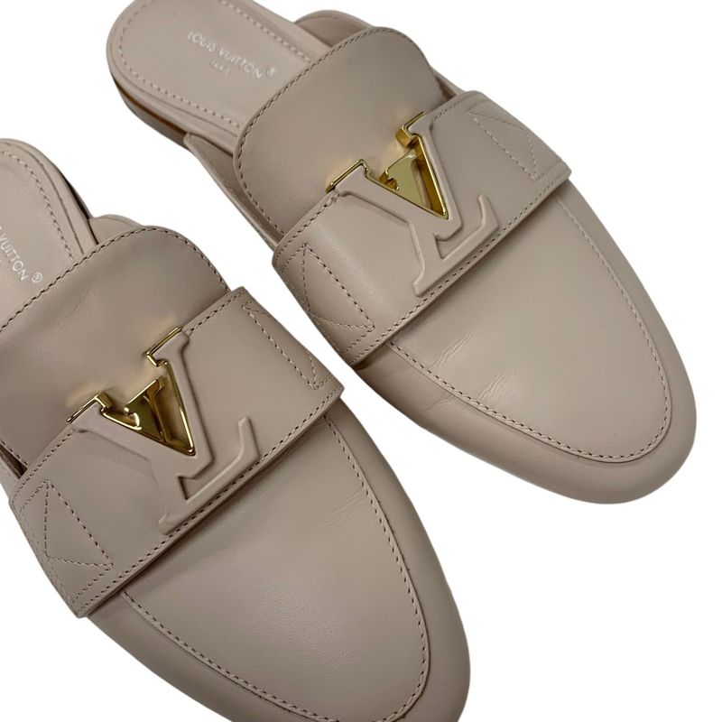 Louis Vuitton Capri Line Loafer Leather Shoes Leather Pink Beige Gold Flat