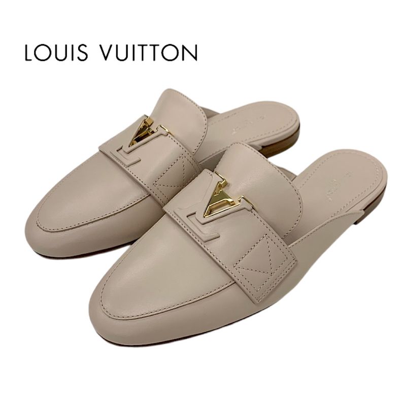 Louis Vuitton Capri Line Loafer Leather Shoes Leather Pink Beige Gold Flat