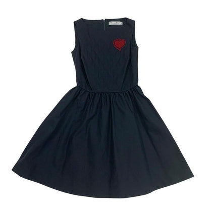 Christian DIOR Dress Cotton Navy Red Quilted Heart