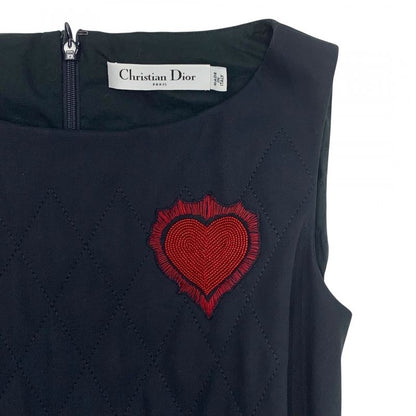 Christian DIOR Dress Cotton Navy Red Quilted Heart