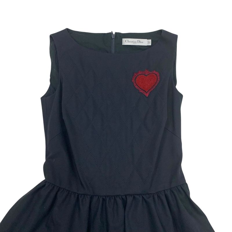 Christian DIOR Dress Cotton Navy Red Quilted Heart