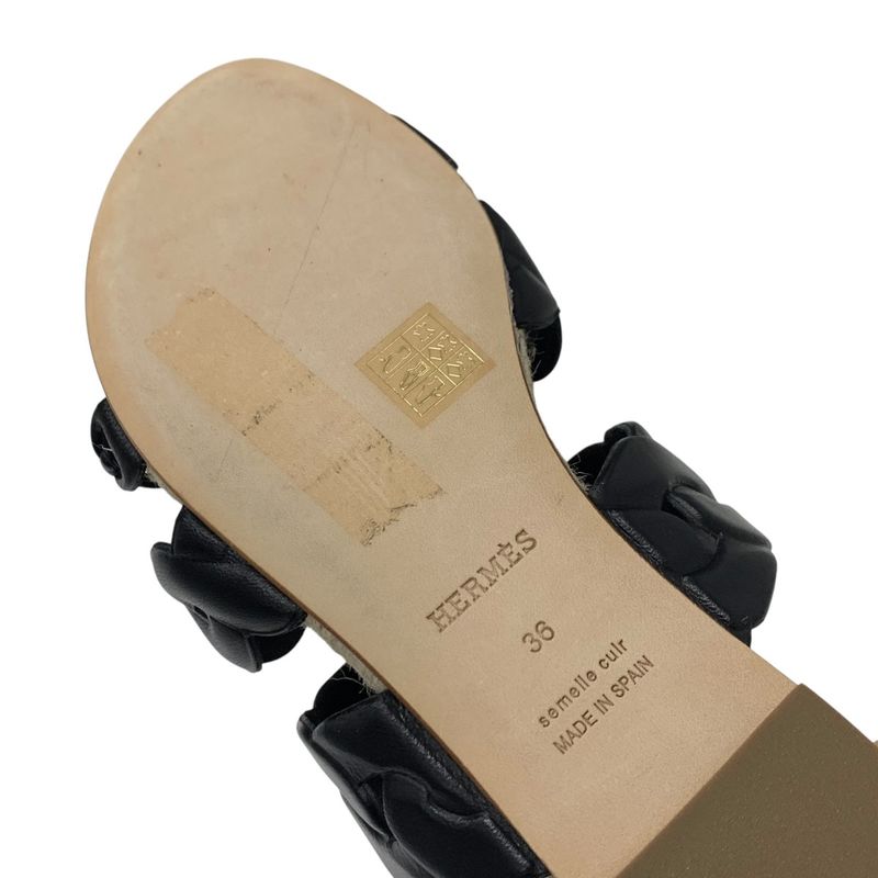 Hermes Gwen Sandals Shoes Leather Black Espadrilles Chaine D'ancre Flats