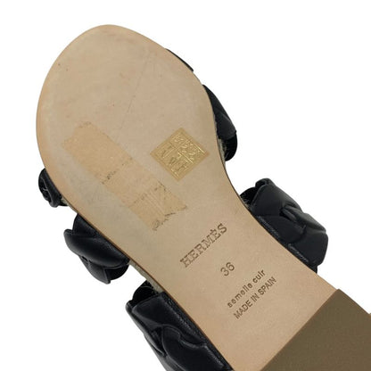 Hermes Gwen Sandals Shoes Leather Black Espadrilles Chaine D'ancre Flats