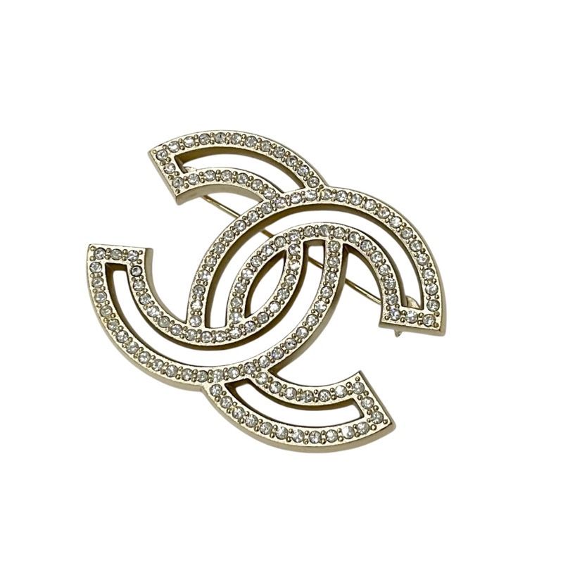Chanel Brooch Corsage Gold Here Mark Rhinestone