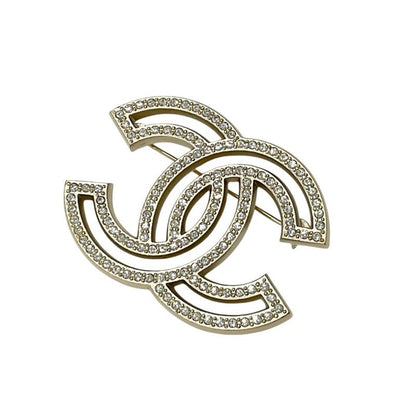Chanel Brooch Corsage Gold Here Mark Rhinestone
