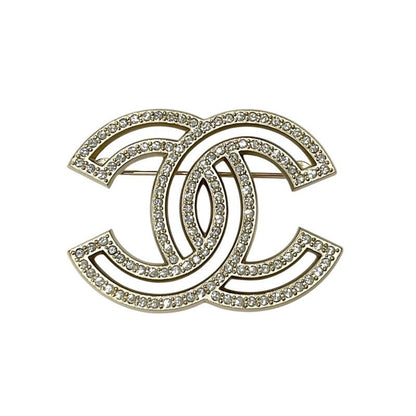 Chanel Brooch Corsage Gold Here Mark Rhinestone