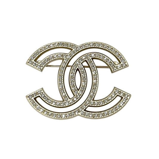 Chanel Brooch Corsage Gold Here Mark Rhinestone