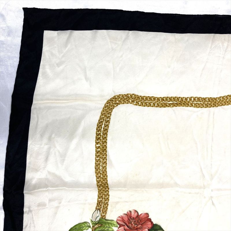 Chanel Chain Square Scarf Black 90cm (35.43in) Floral Pattern Women