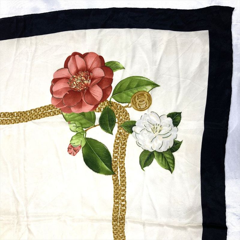 Chanel Chain Square Scarf Black 90cm (35.43in) Floral Pattern Women