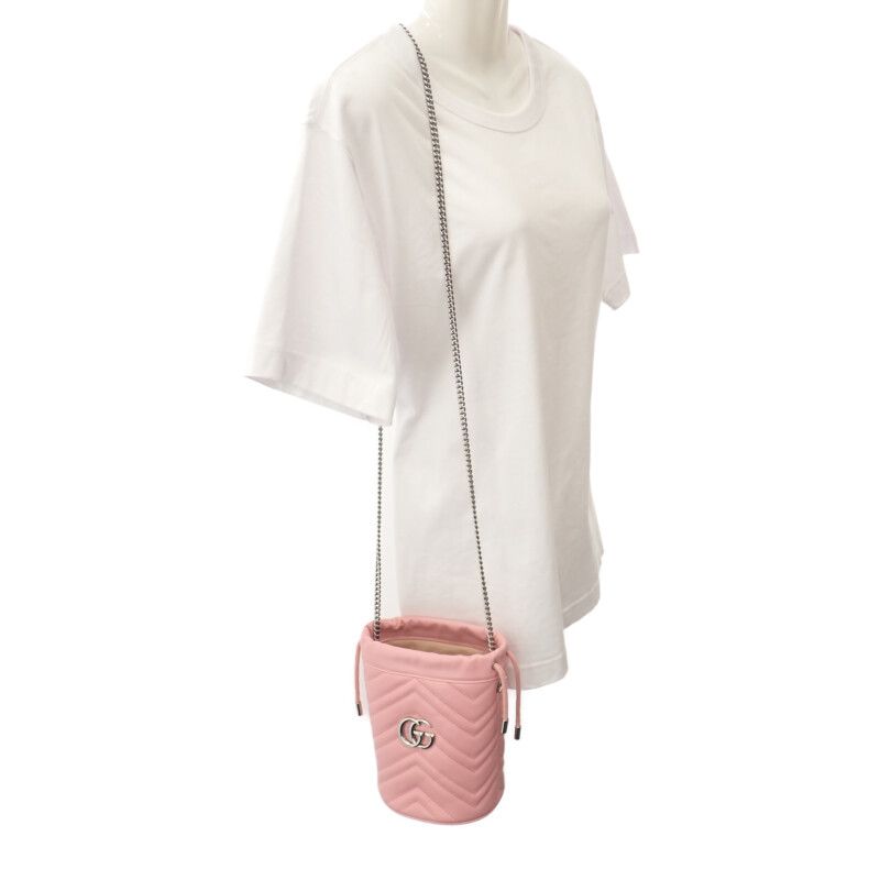 Gucci Small Bucket 575163dtdrp5815 Shoulder Bag Leather Pink Silver Hardware