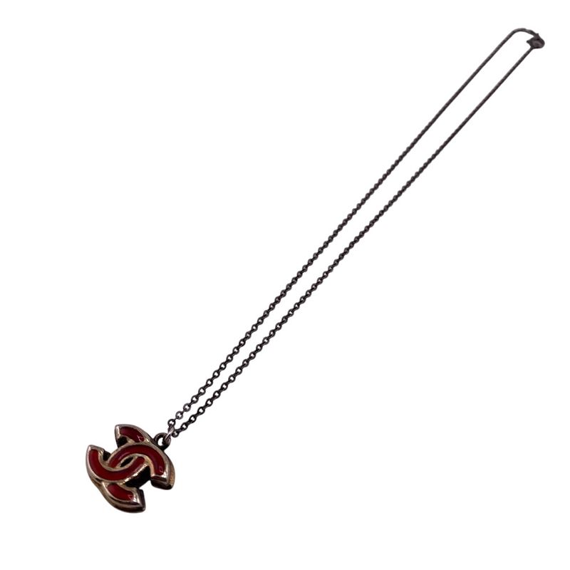 Chanel 08p Coco Mark Necklace Branded Chain Jewelry Red Ladies