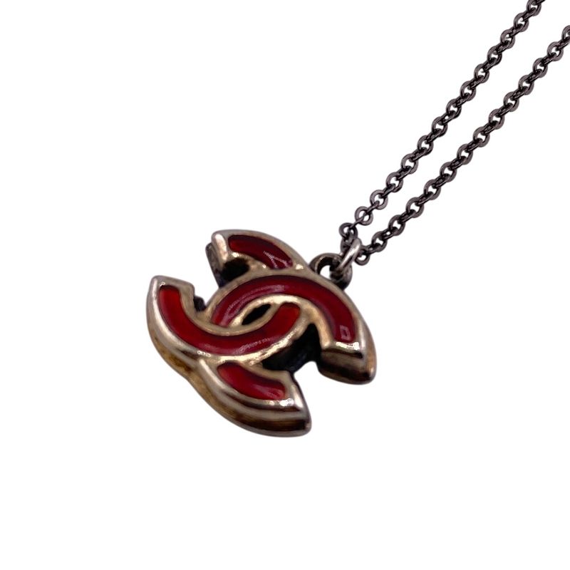 Chanel 08p Coco Mark Necklace Branded Chain Jewelry Red Ladies