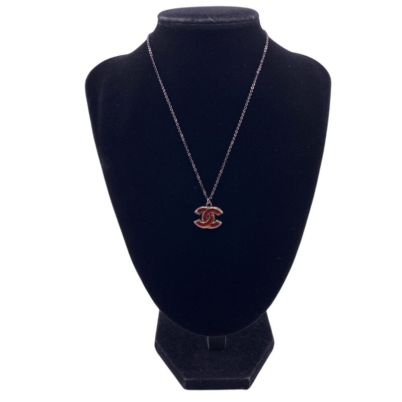 Chanel 08p Coco Mark Necklace Branded Chain Jewelry Red Ladies